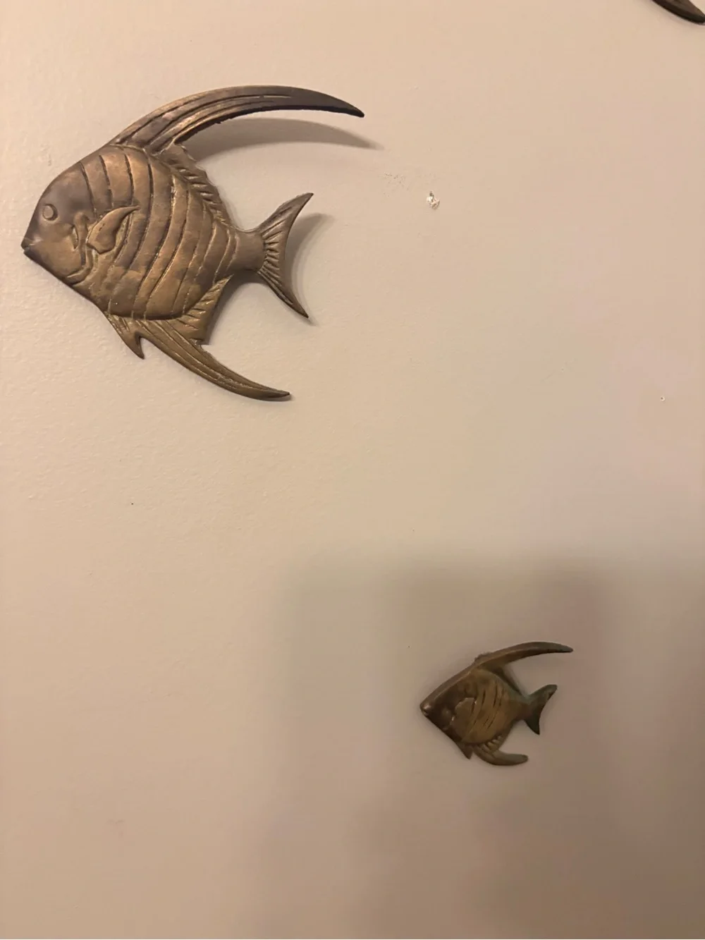 Vintage MCM Brass-Toned Angelfish Wall Decor Set - Brown Brass Fish Sculptures